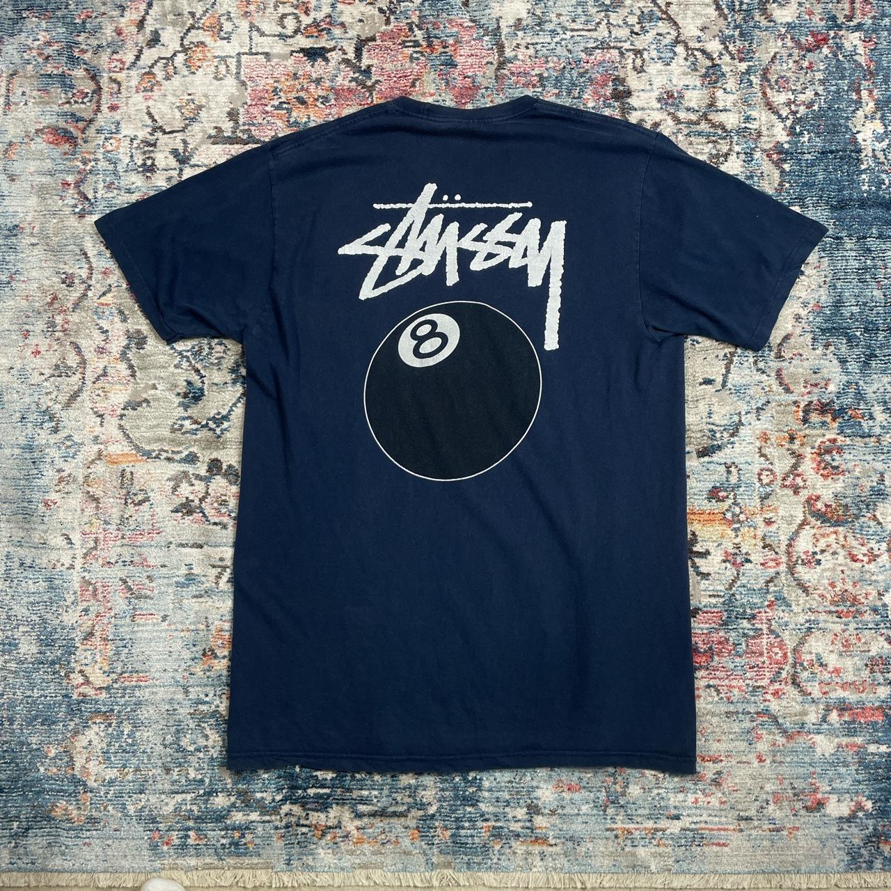 Vintage Stussy No.4 Navy Blue 8 Ball Spellout Print Tee
