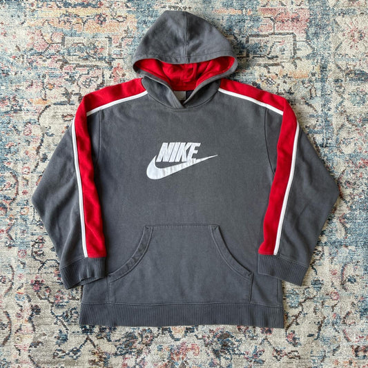 Vintage Nike Grey and Red Spellout Hoodie