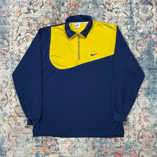 Vintage Nike Navy and Yellow 1/4 Zip Sweatshirt