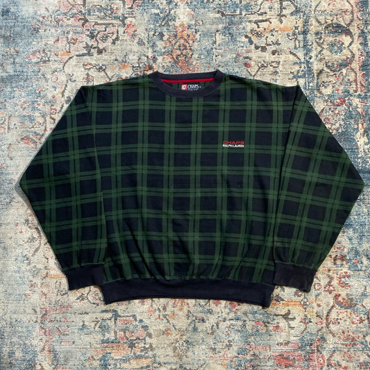 Vintage Chaps Ralph Lauren Checkered Green and Navy Sweatshirt
