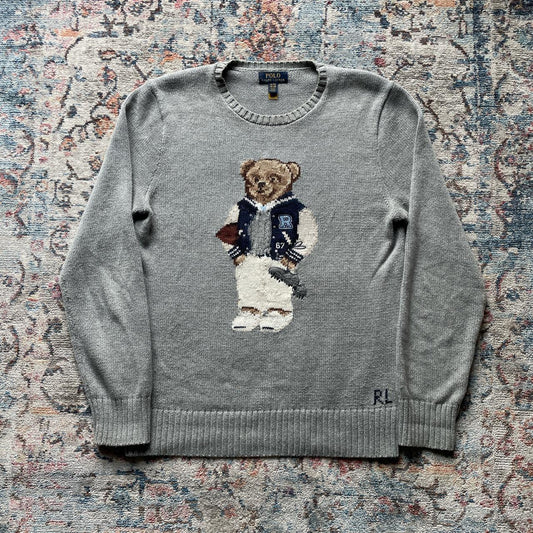 Vintage Polo Ralph Lauren Grey Knitted Bear Jumper