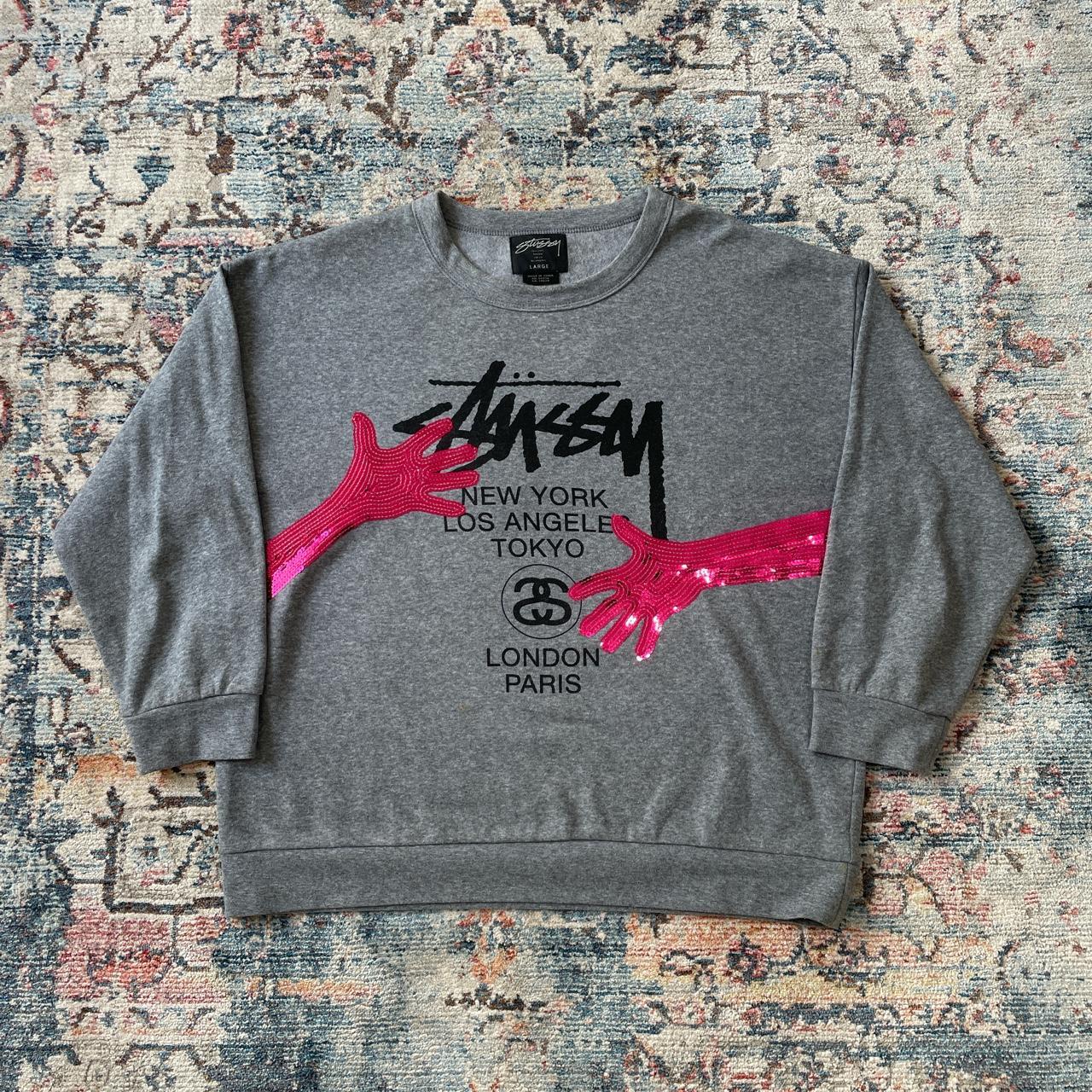 Stussy Grey Spellout Sequins Sweatshirt