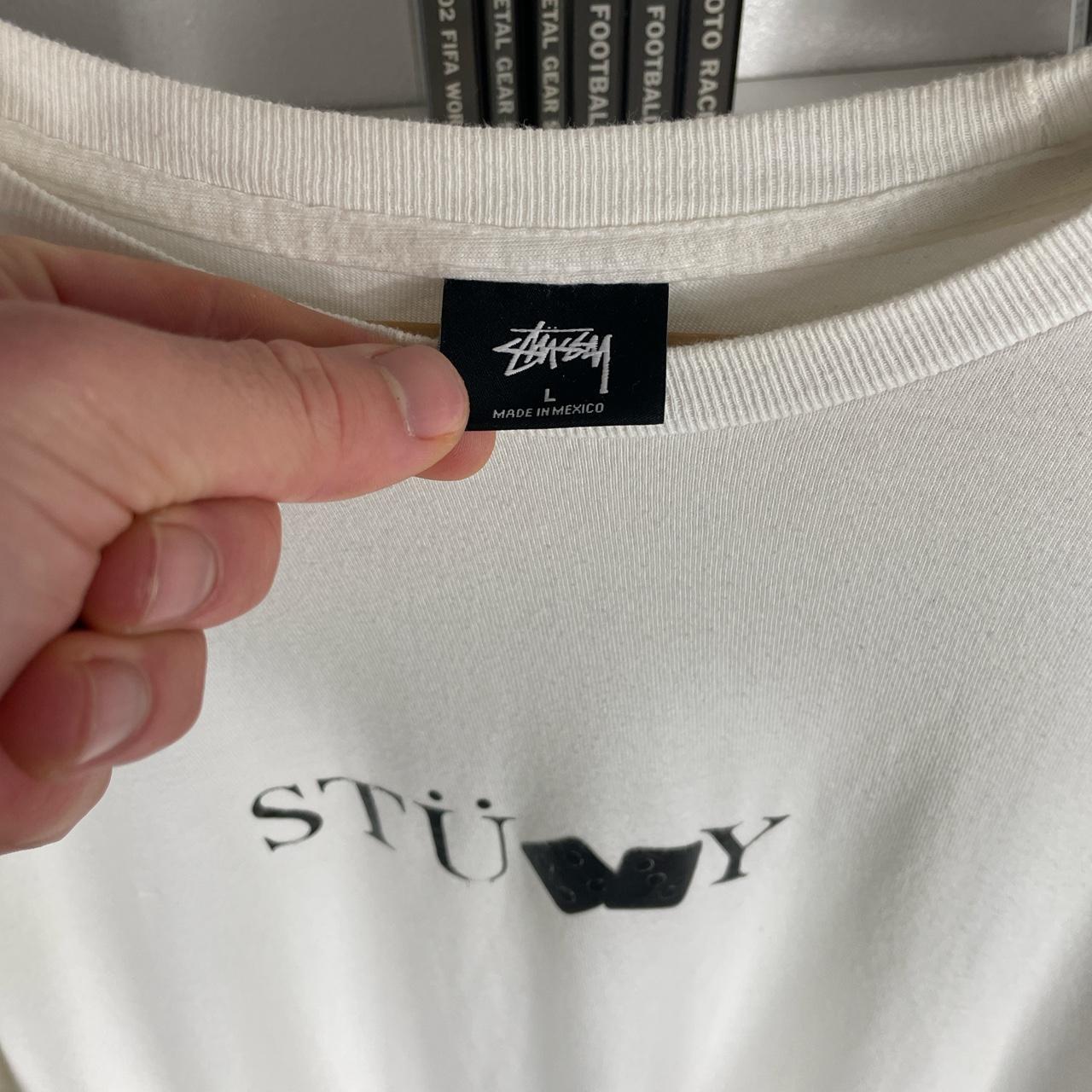 Vintage White Stussy Spellout Dice Long Sleeve Print Tee