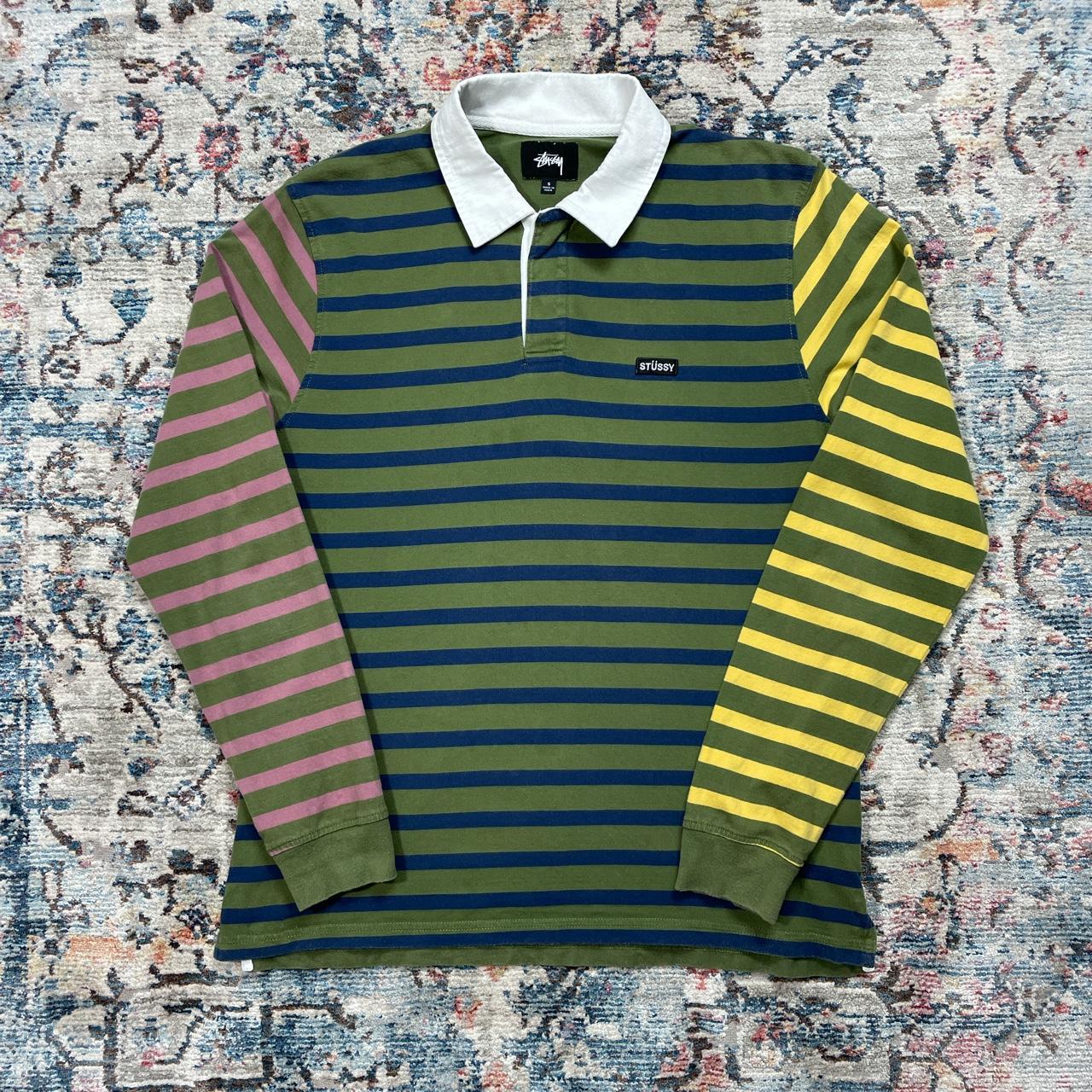 Stussy Striped Spellout Polo Shirt