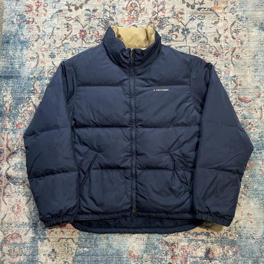 Vintage Tommy Hilfiger Navy and Cream Puffer Jacket